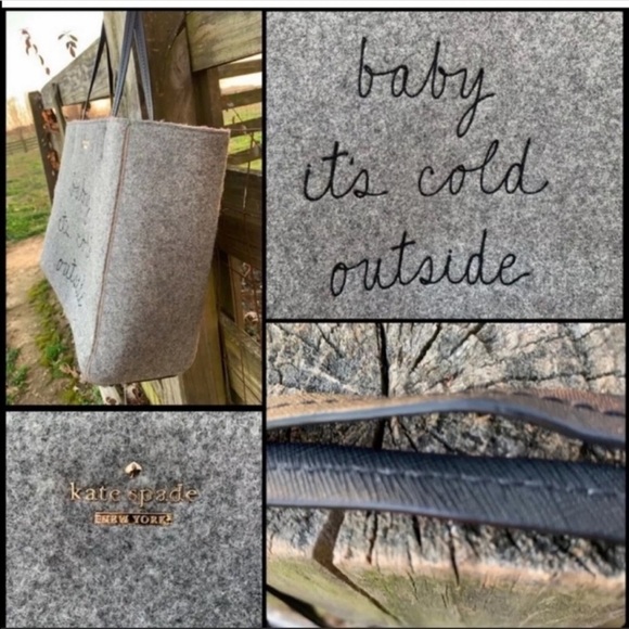 Kate Spade Baby It’s Its Cold Outside Gray Wool Tote ⛄️❄️ Rare Bag - Picture 6 of 10